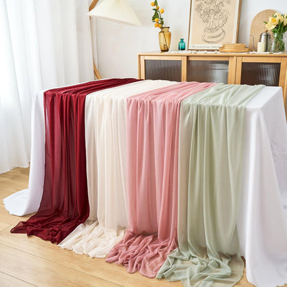 Altrosa Tischläufer Chiffon 77x300cm - 2er Set Boho Hochzeit Deko