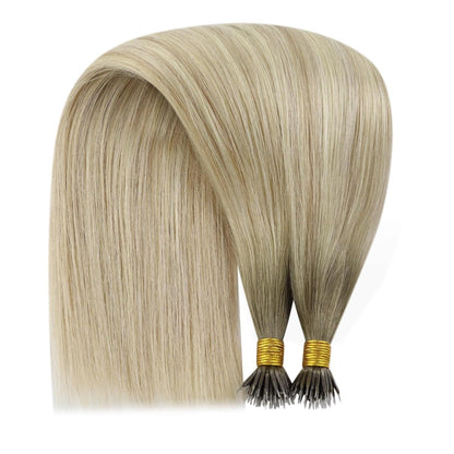 Echthaar Nano Ring Extensions Blond 60cm Aschblond Platinblond