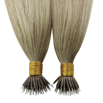 Echthaar Nano Ring Extensions Blond 60cm Aschblond Platinblond