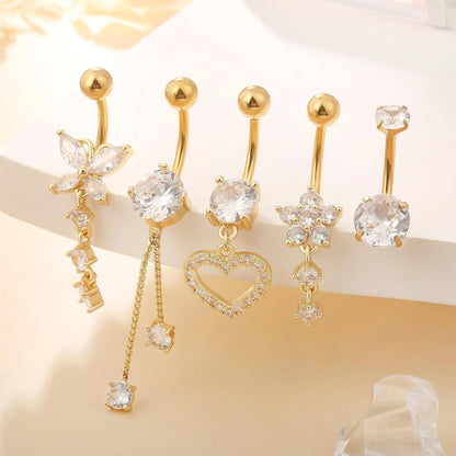 Bauchnabelpiercing Set 5 Stück Chirurgenstahl 10mm Silber Gold Strass Perlen