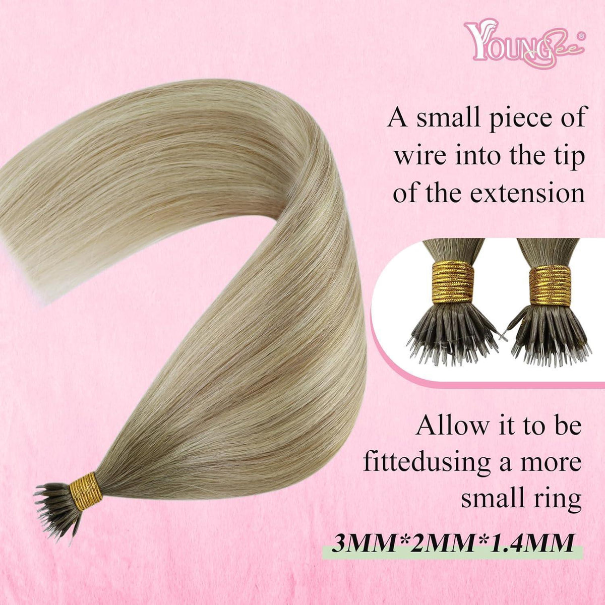 Echthaar Nanoring Extensions Blond Aschblond Platinblond 45cm