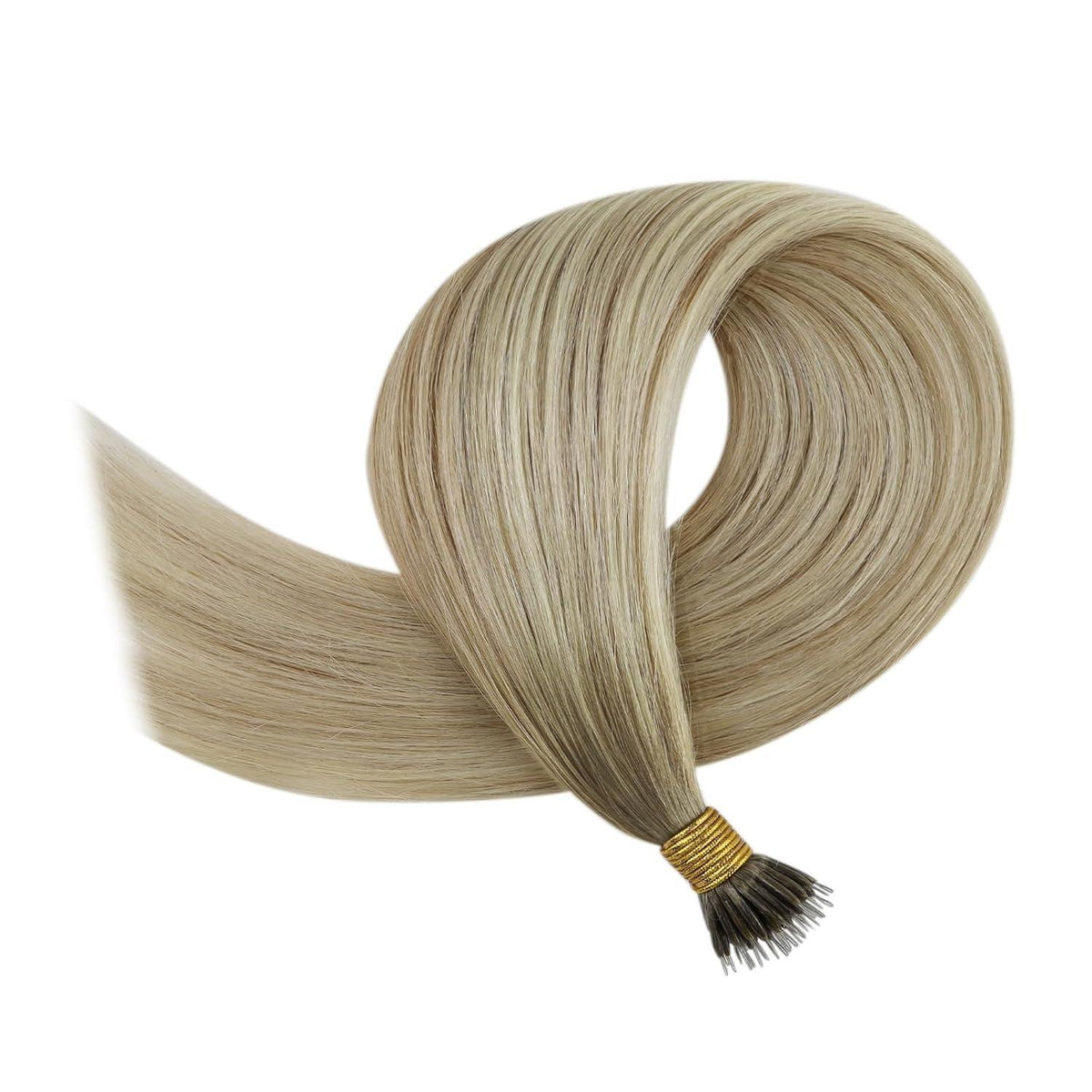 Echthaar Nanoring Extensions Blond Aschblond Platinblond 45cm