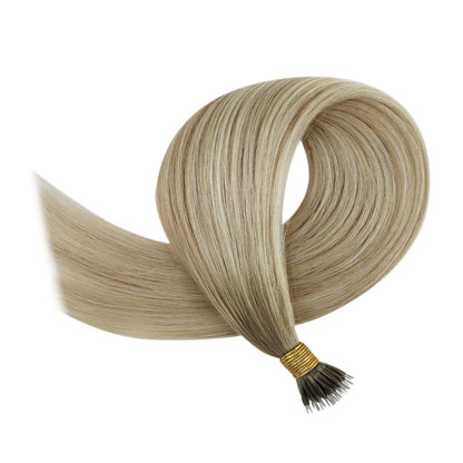 Echthaar Nanoring Extensions Blond Aschblond Platinblond 45cm