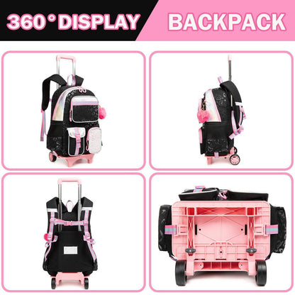 Rollrucksack für Mädchen mit Rädern – 17 Zoll Schulrucksack
