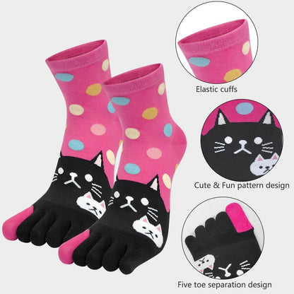 Damen Zehensocken Baumwolle Tier-Obst Muster 5er-Set Größe 35-40