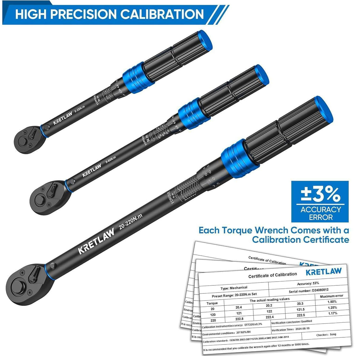 Drehmomentschlüssel Set 6-teilig 1/4" 3/8" 1/2" mit Verlängerungen