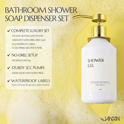 3x Wandmontierter Seifenspender 500ml - Weiß & Gold
