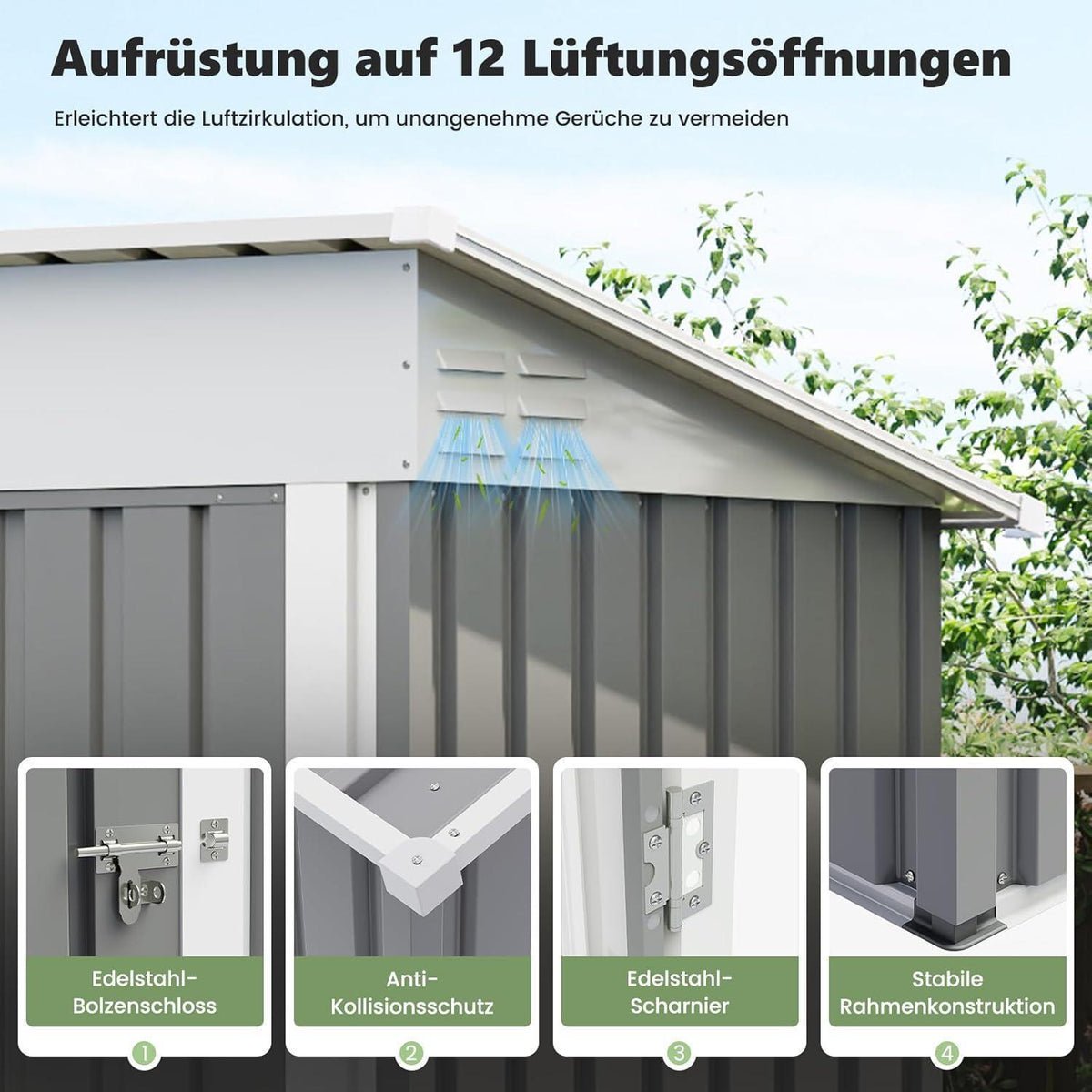 Metall Gartenhaus 1,5m² Pultdach – 162x92x180 cm
