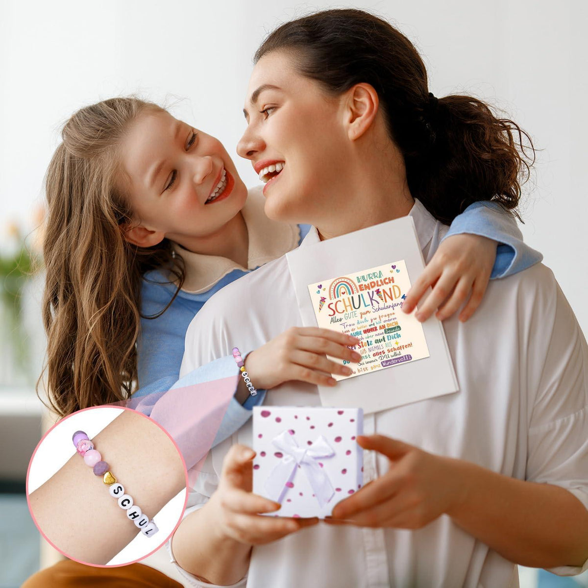 Einschulung Mädchen Schutzengel Ärmbänder Lila 2024 Schulkind Geschenk Glücksbringer