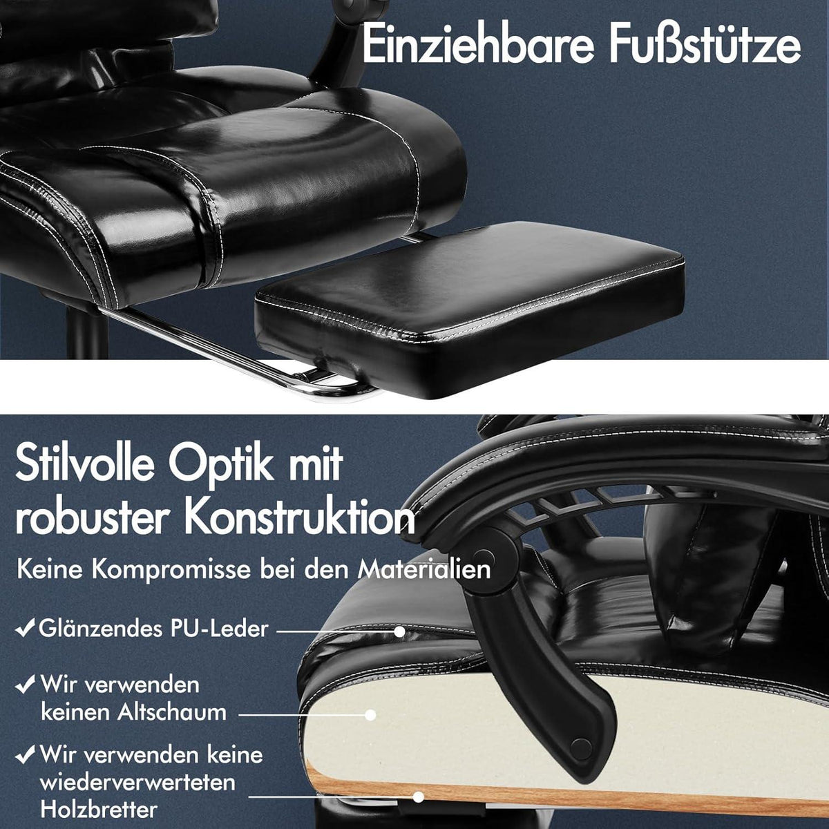 Ergonomischer Bürostuhl mit Lendenwirbelstütze, hoher Rückenlehne, Fußstütze