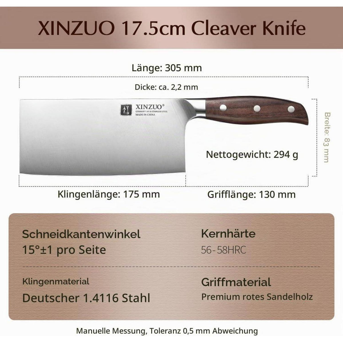 17,5 cm Hackmesser aus Edelstahl – Scharfes Kochmesser für Fleisch & Gemüse