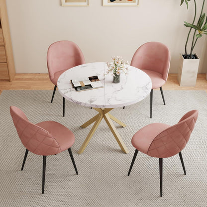 Moderner runder Esstisch weiß+gold, 100cm – für Küche & Wohnzimmer