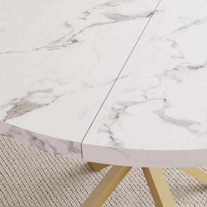 Moderner runder Esstisch weiß+gold, 100cm – für Küche & Wohnzimmer