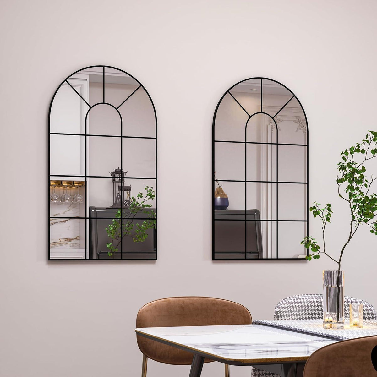 Gewölbter Fensterspiegel 80x50cm – Wandspiegel Schwarz, Deko Spiegel