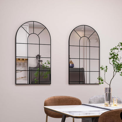 Gewölbter Fensterspiegel 80x50cm – Wandspiegel Schwarz, Deko Spiegel