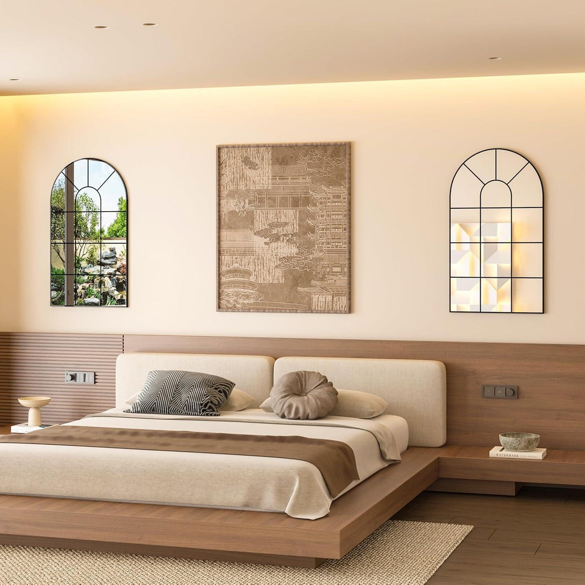 Gewölbter Fensterspiegel 80x50cm – Wandspiegel Schwarz, Deko Spiegel