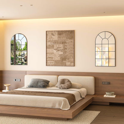 Gewölbter Fensterspiegel 80x50cm – Wandspiegel Schwarz, Deko Spiegel