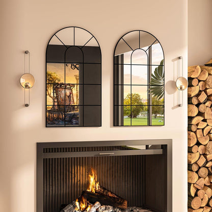 Gewölbter Fensterspiegel 80x50cm – Wandspiegel Schwarz, Deko Spiegel