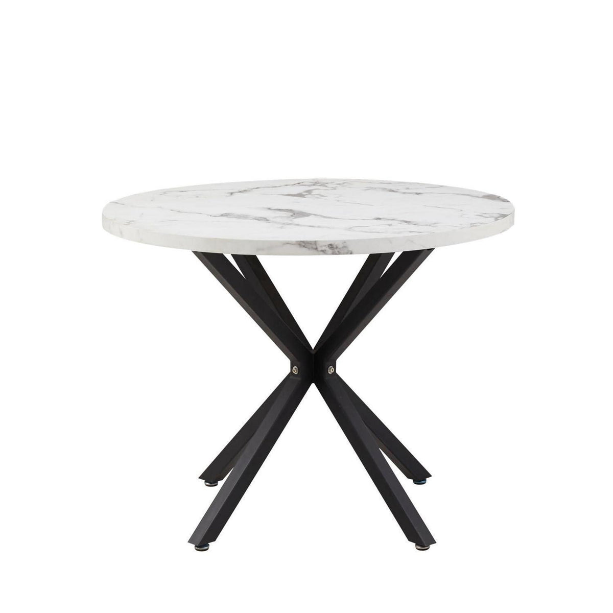 Moderner runder Esstisch 100cm – Industrieblech & Schwarz – Weiß/Schwarz Marmor