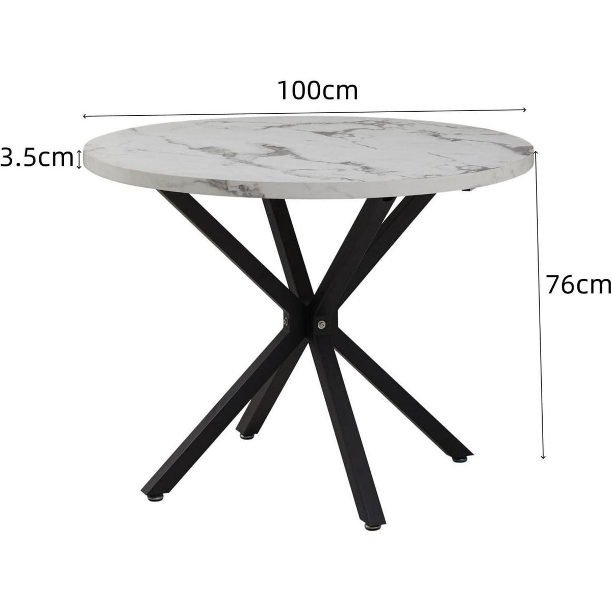 Moderner runder Esstisch 100cm – Industrieblech & Schwarz – Weiß/Schwarz Marmor