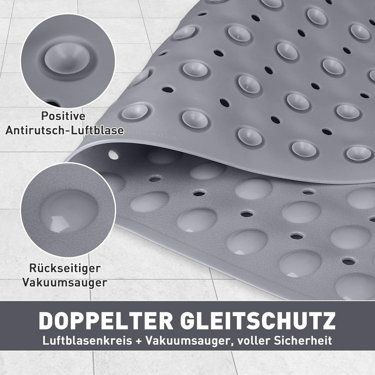 Rutschfeste Duschmatte Eckig 54x54 cm mit Saugnäpfen
