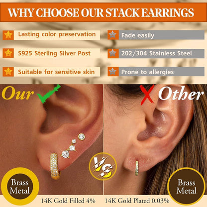 3 Paar Ohrringe Silber & Gold 925 Sterling Silber Creolen & Stecker