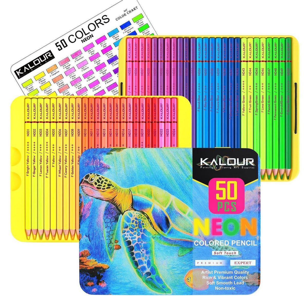 50 Neon-Buntstifte für Erwachsene – Fluoreszierendes Zeichenset