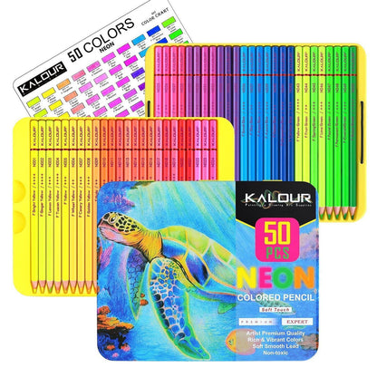 50 Neon-Buntstifte für Erwachsene – Fluoreszierendes Zeichenset