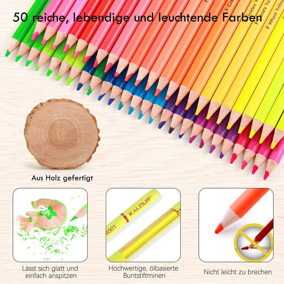 50 Neon-Buntstifte für Erwachsene – Fluoreszierendes Zeichenset