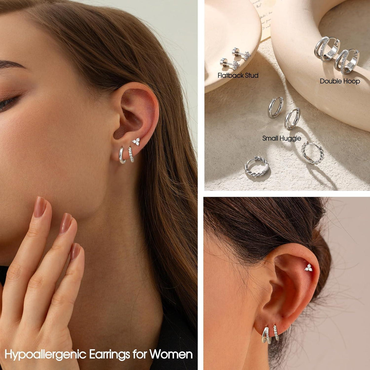 4 Paar Damen Ohrringe Set Silber Gold vergoldet