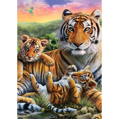5D Diamant Painting Tiger Familie – DIY Bilderset für Erwachsene & Kinder