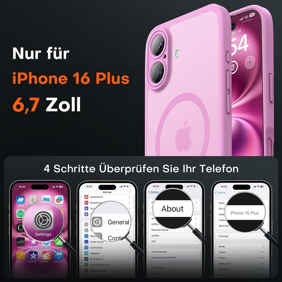 iPhone 16 Plus Hülle mit MagSafe, Rosa, Kameraschutz