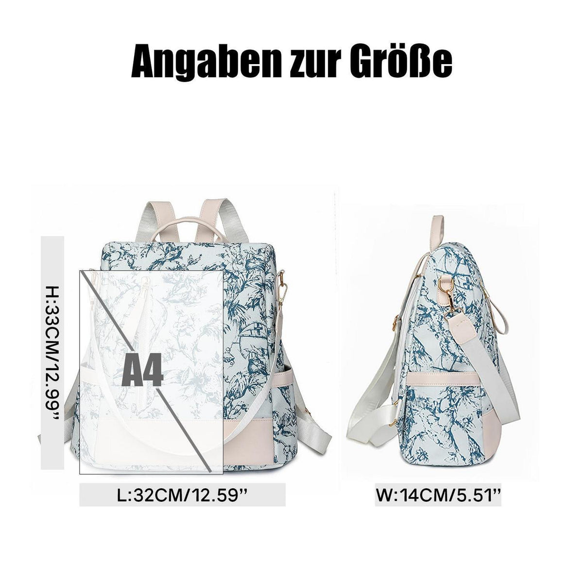 Wasserdichter Anti-Diebstahl Rucksack Damen – Beige Cityrucksack 32x14x33cm