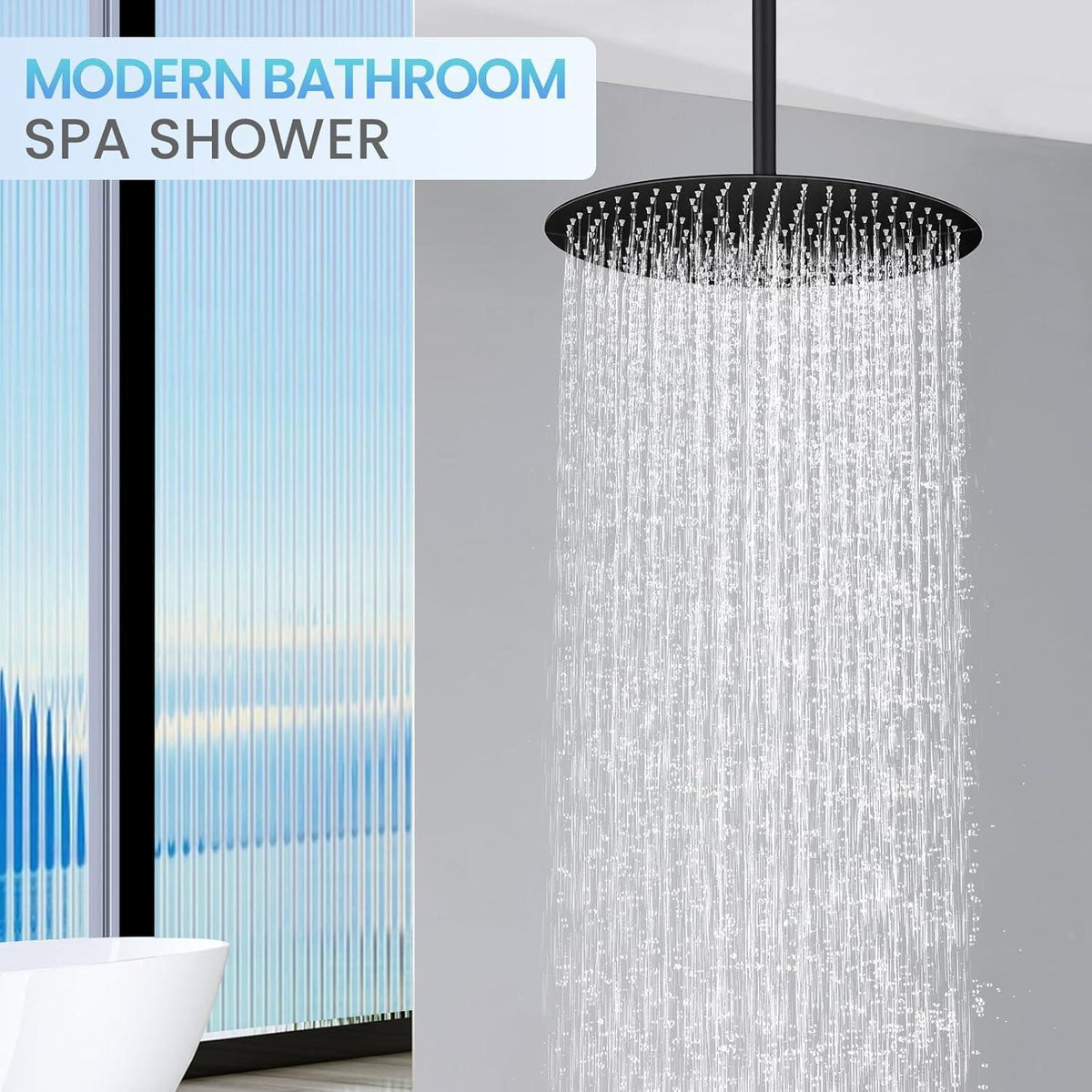 40cm Regendusche Schwarz – Wasserfall Duschkopf Edelstahl