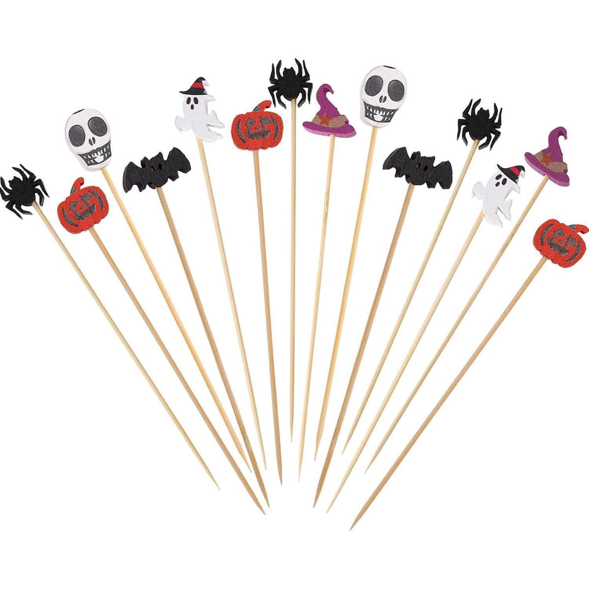 Halloween Cocktailspieße 100 Stück Holzspieße mit Halloween Motiven 12cm