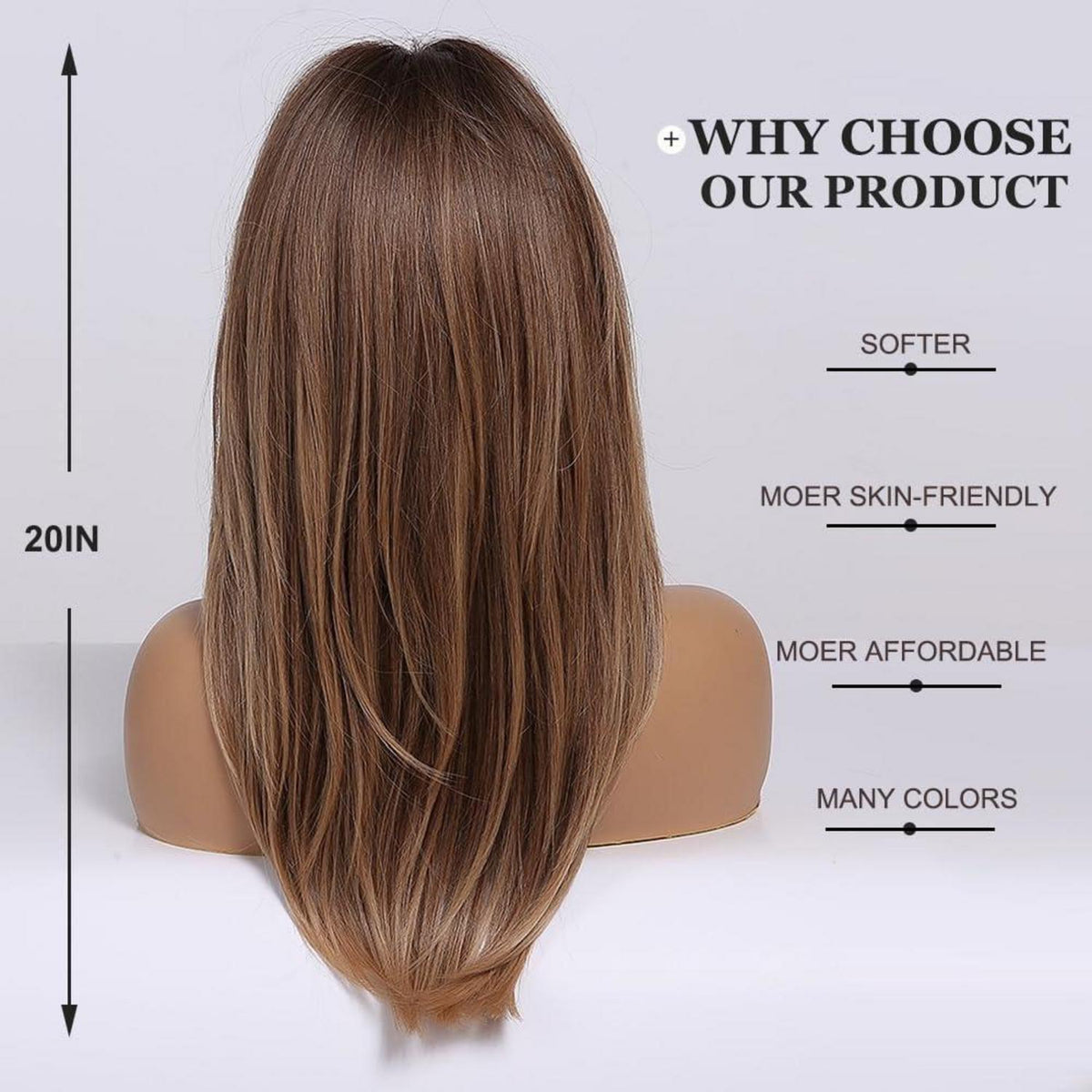 Lange Gerade Braun-Blond Perücke mit Pony – Synthetisch & Vielseitig