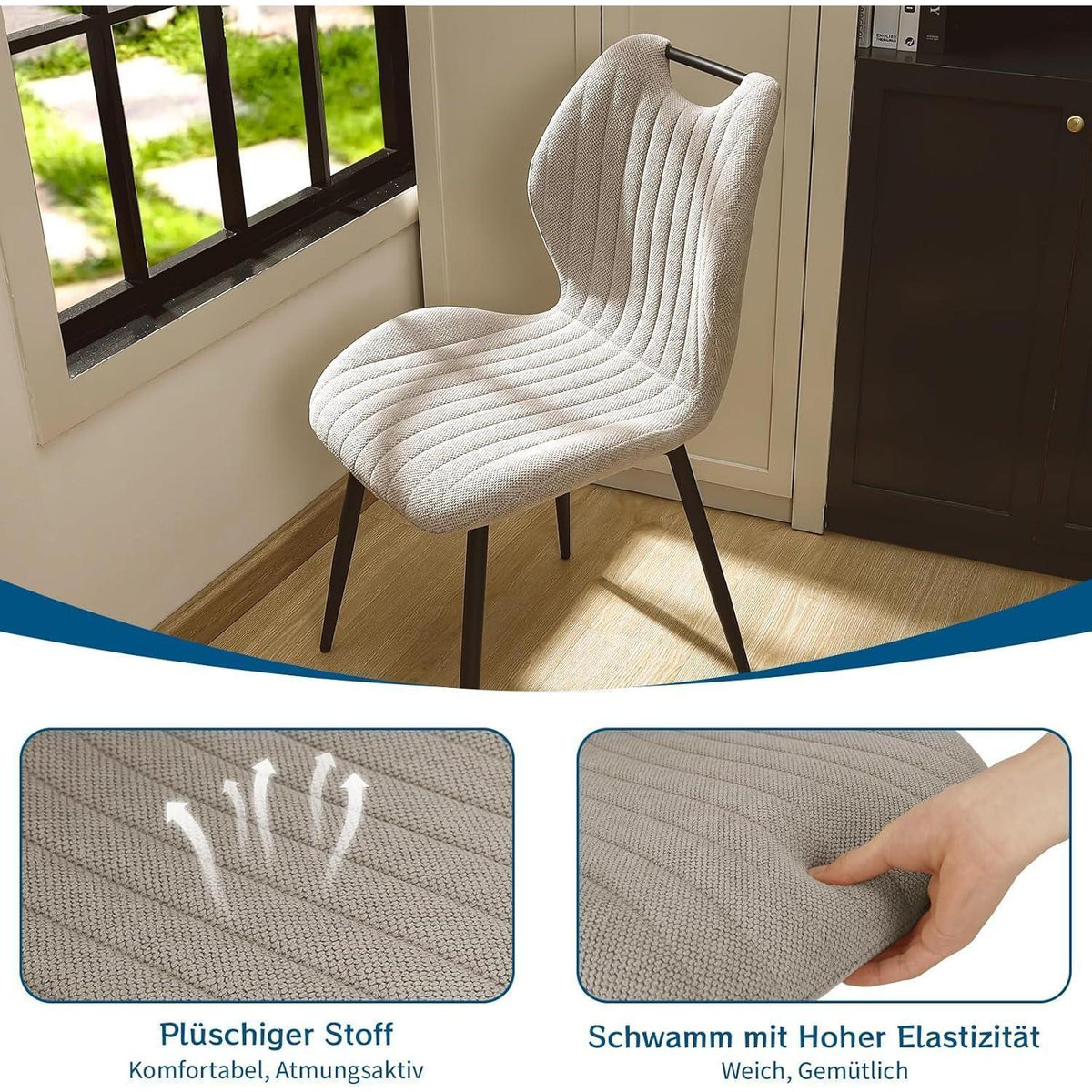 Esszimmerstühle 6er Set – Polsterstühle im skandinavischen Stil, Graubraun