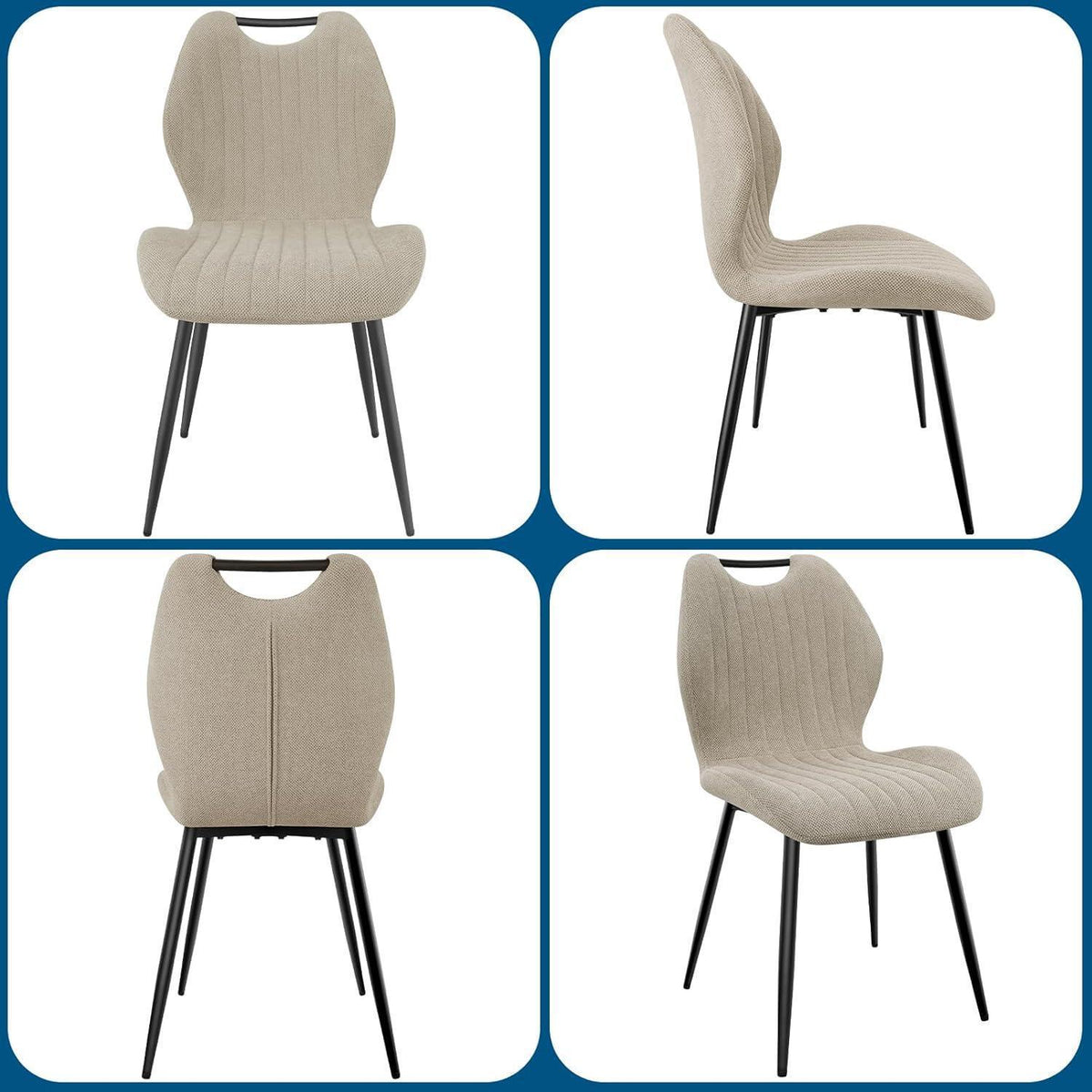 Esszimmerstühle 6er Set – Polsterstühle im skandinavischen Stil, Graubraun