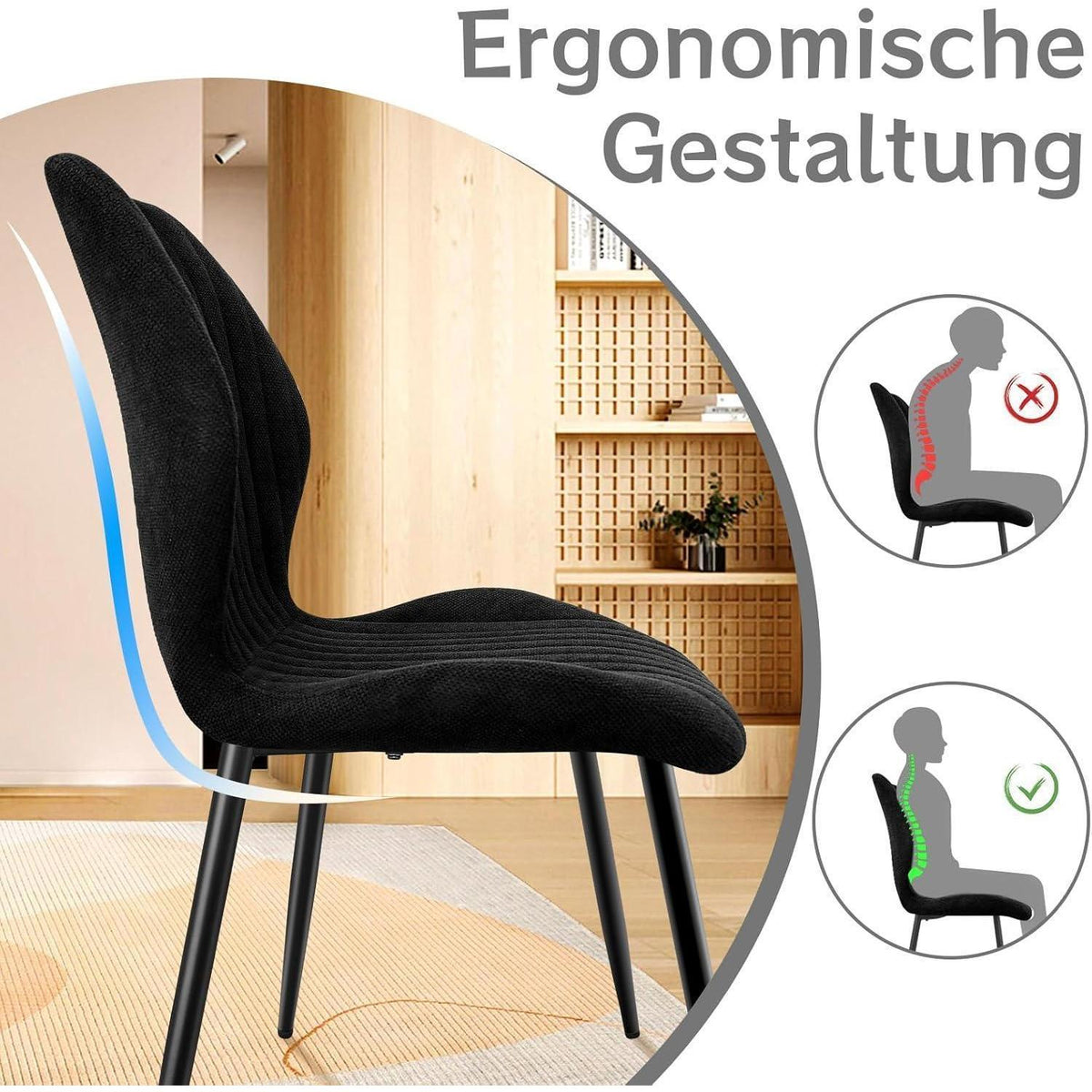 Esszimmerstühle 6er Set – Polsterstühle Schwarz, Skandinavisch