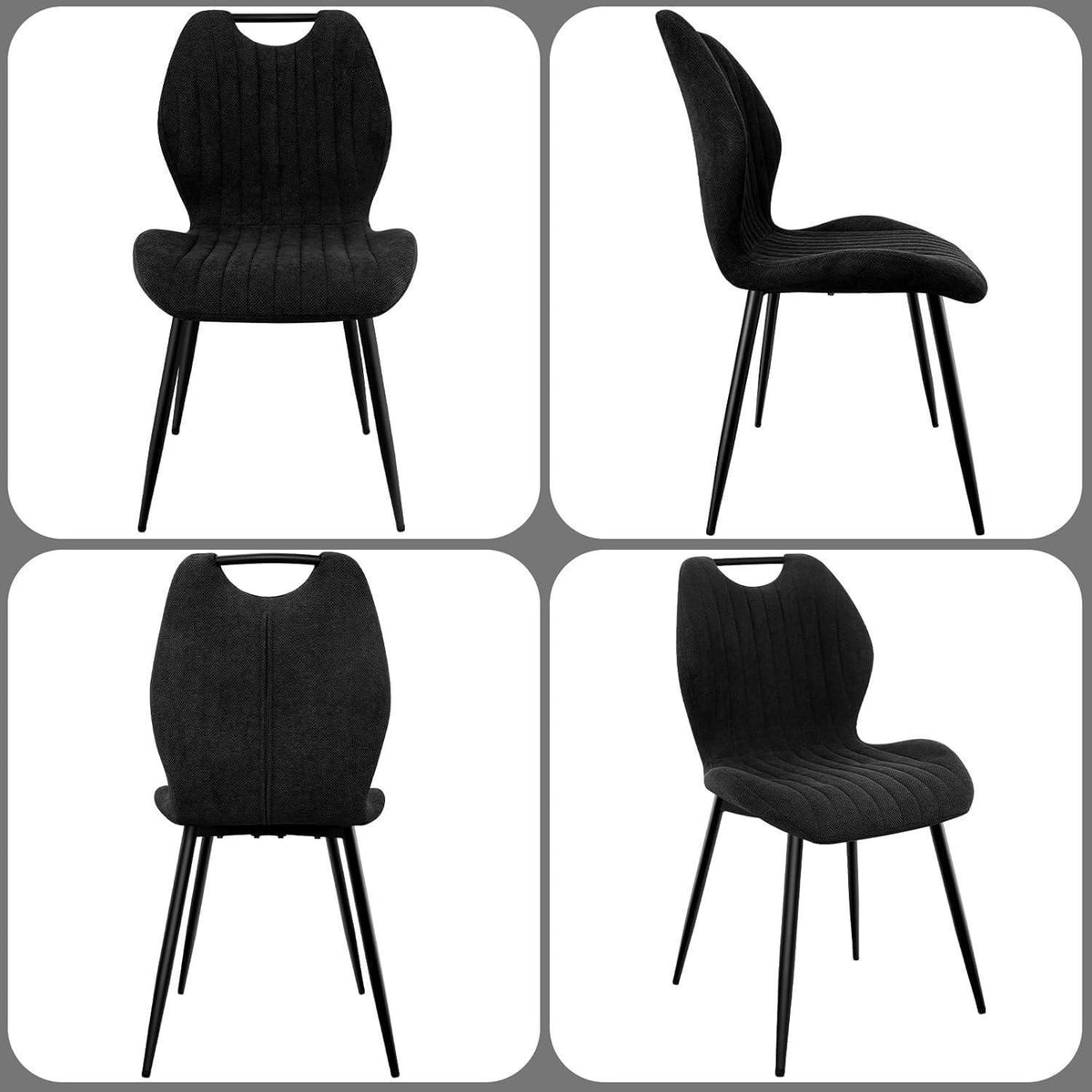 Esszimmerstühle 4er Set – Polsterstühle Schwarz mit Metallbeinen