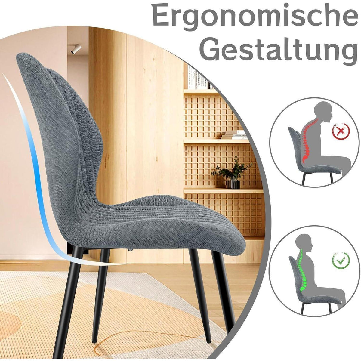 Esszimmerstühle Set 4 Grau – Polsterstühle mit Metallbeinen