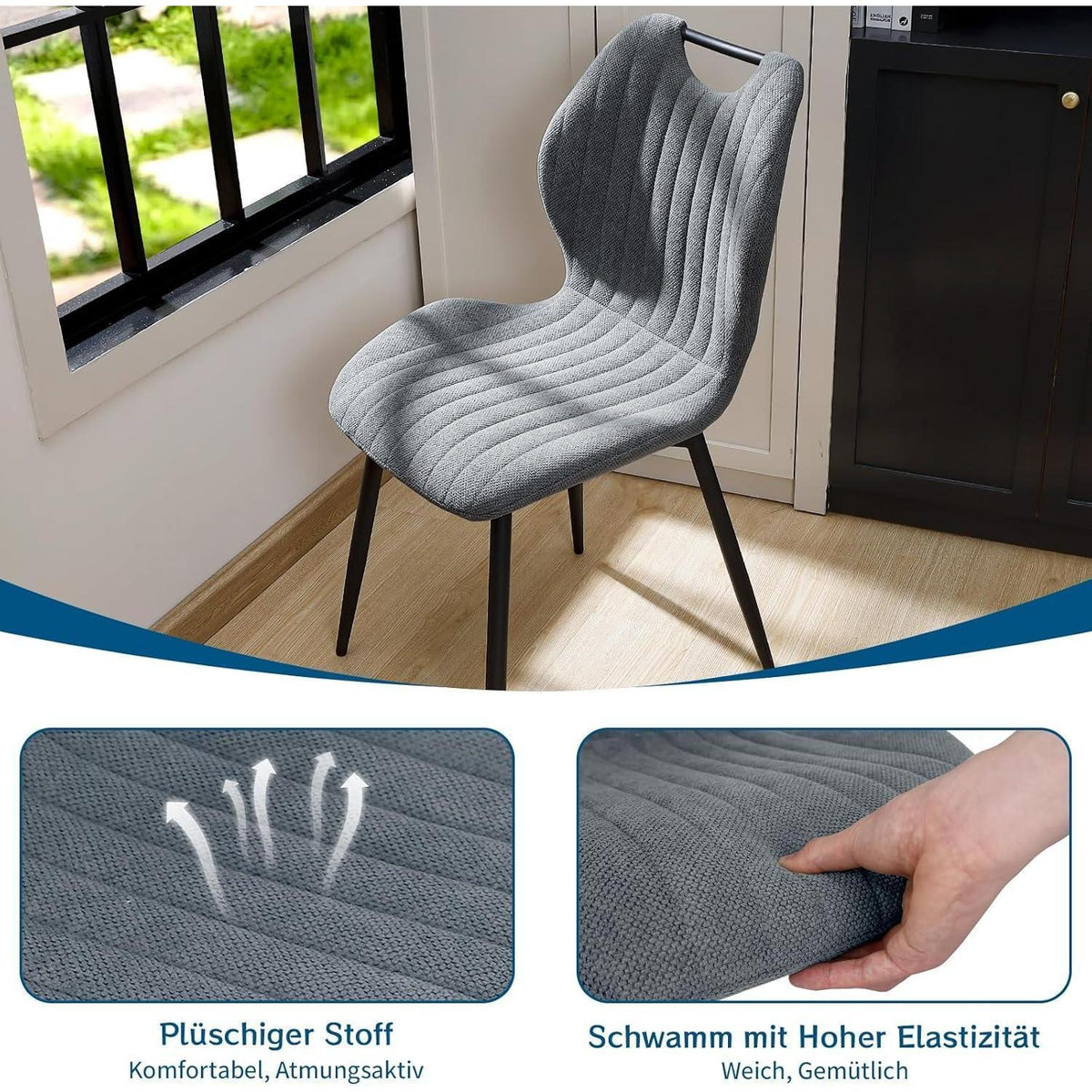 Esszimmerstühle Set 4 Grau – Polsterstühle mit Metallbeinen