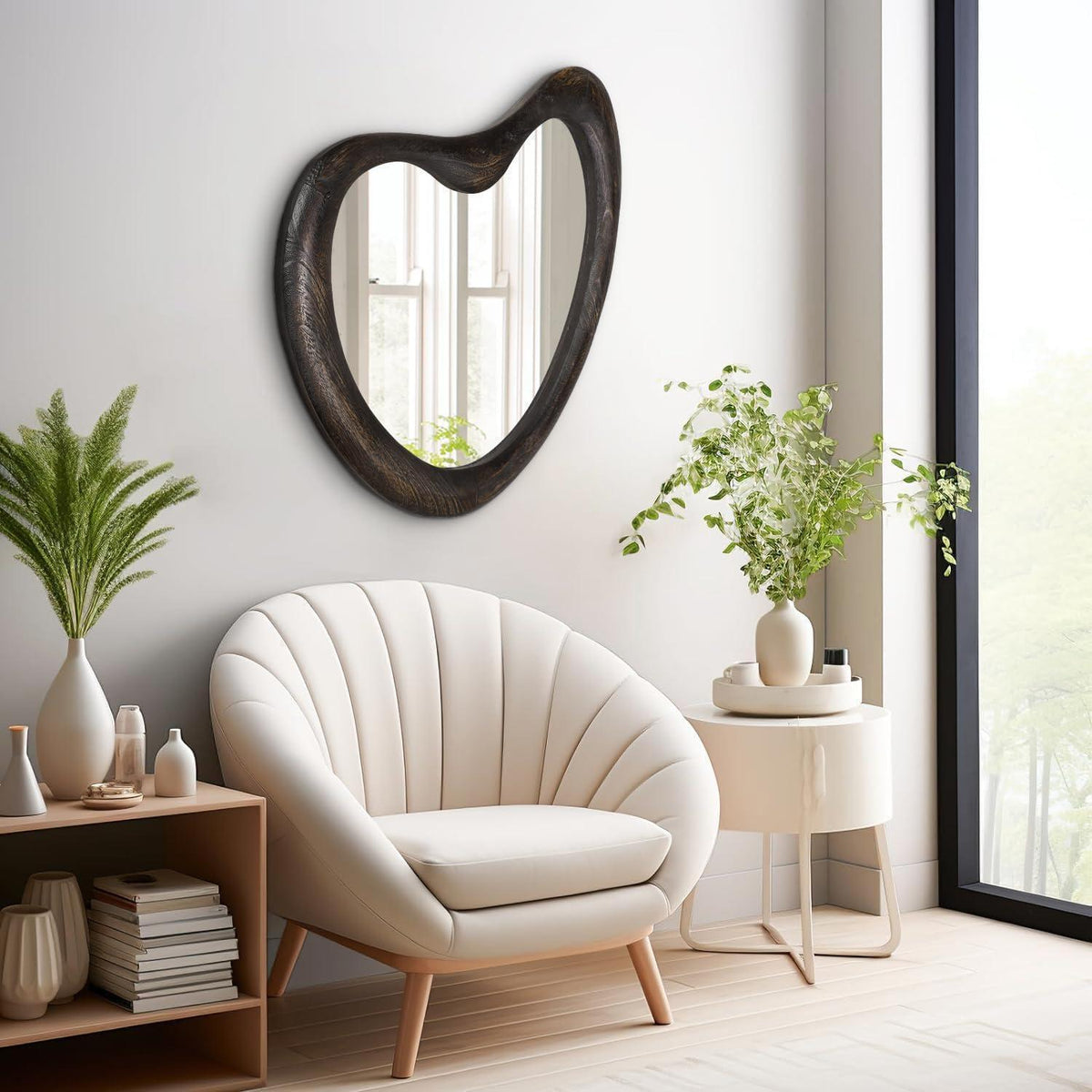 Asymmetrischer Wandspiegel Schwarz 65x45cm – Rustikaler Holzrahmen