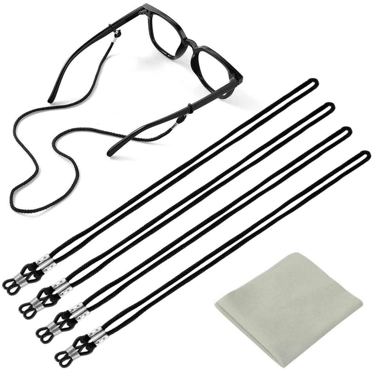 4x Brillenband Schwarz – Verstellbare Brillenkette mit Tuch