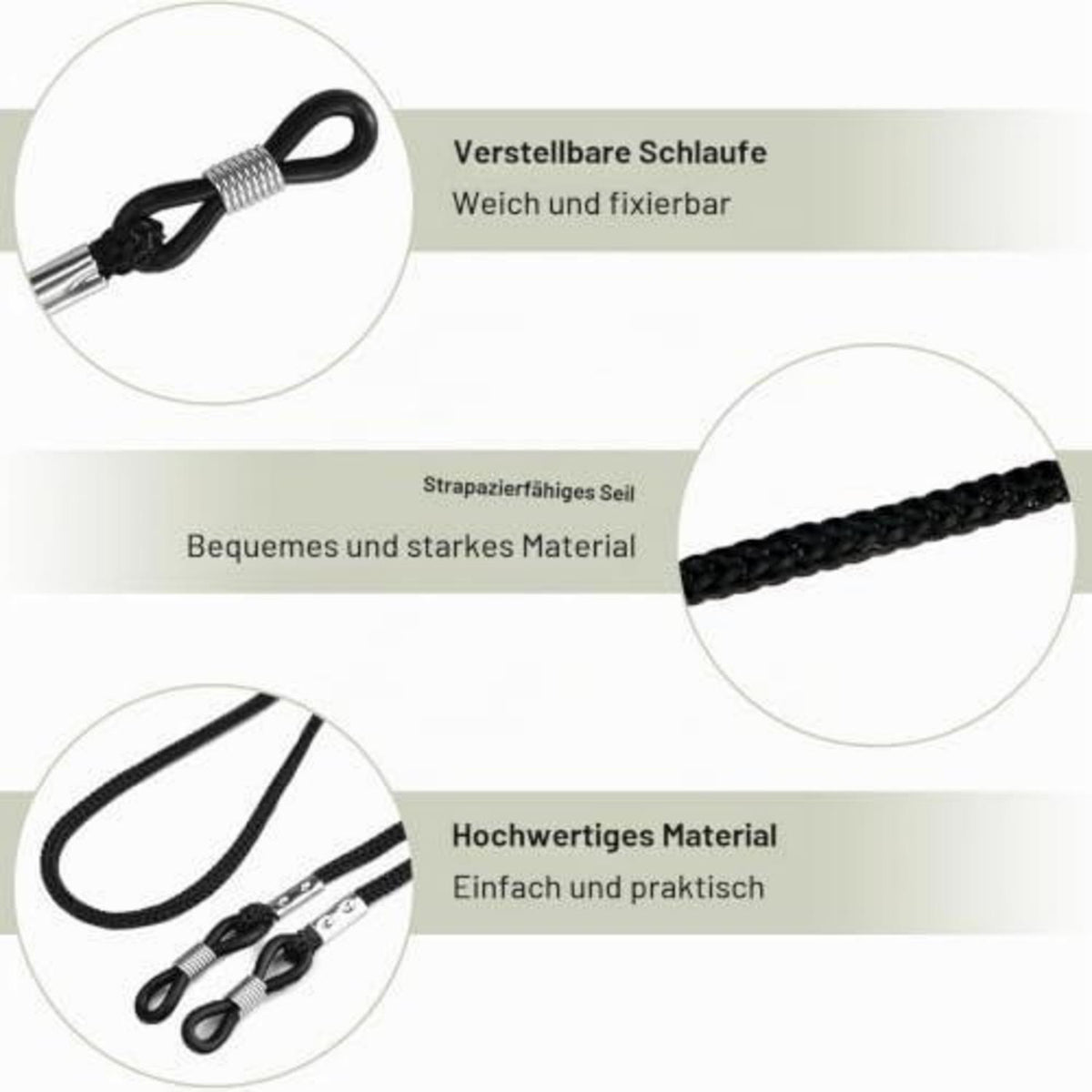 4x Brillenband Schwarz – Verstellbare Brillenkette mit Tuch