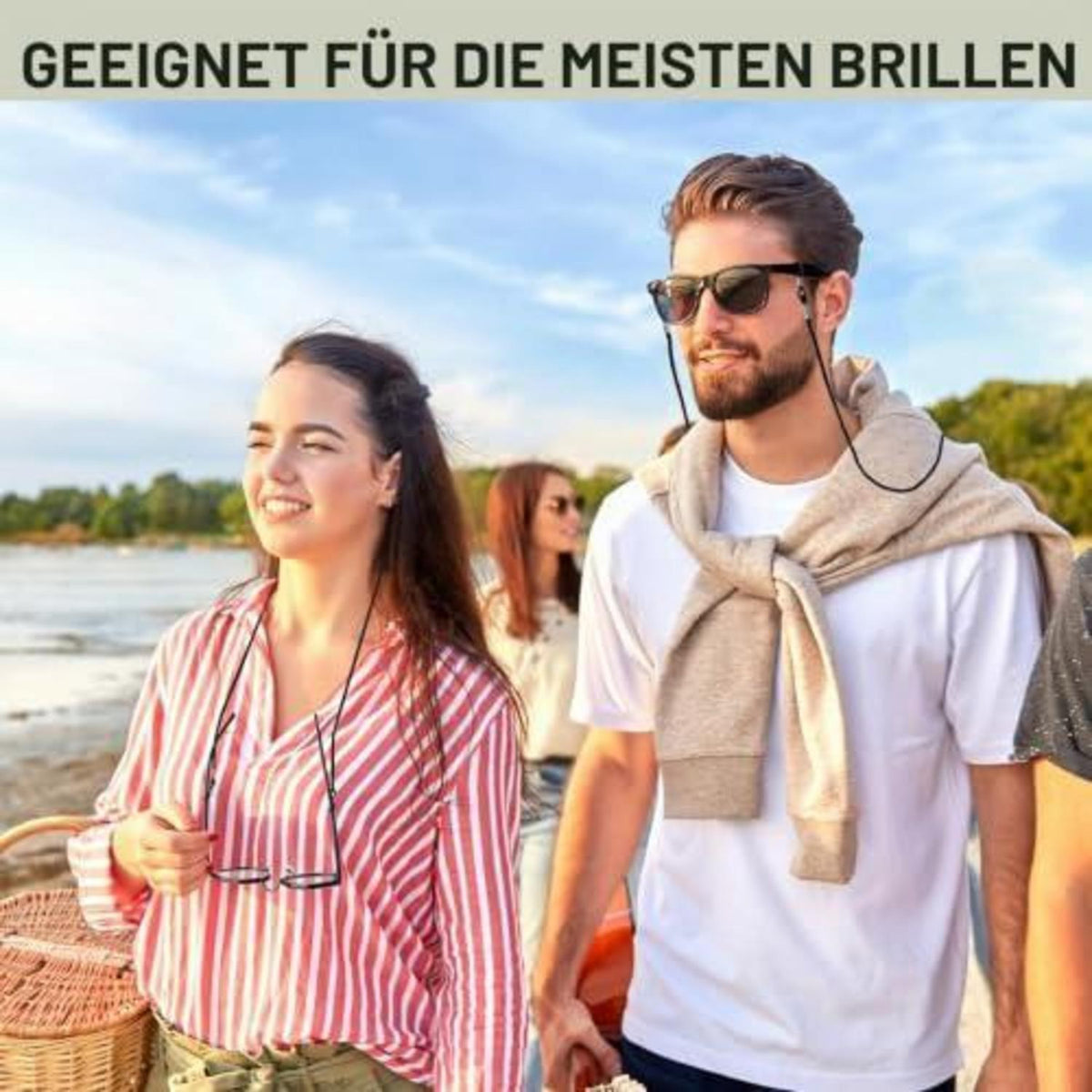 4x Brillenband Schwarz – Verstellbare Brillenkette mit Tuch
