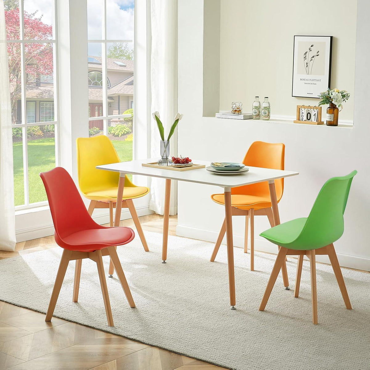 Skandinavische Esszimmerstühle Set (8) – Bunt & Komfortabel