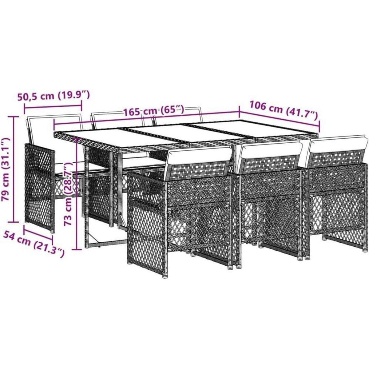 Garten Essgruppe 7-TLG. Poly Rattan Hellgrau mit Kissen