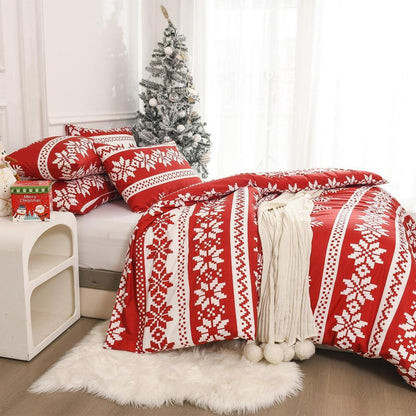 Weihnachts Bettwäsche 135x200cm 4tlg. Rot mit Wintermotiv