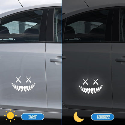 2x Reflektierende Dämon Smile Aufkleber für Auto, Motorrad & Helm